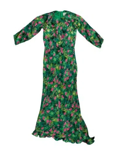 Pre-owned Saloni Silk Long Dress In Green