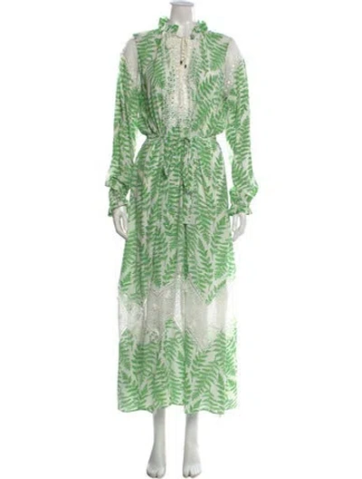 Pre-owned Saloni Silk Long Dress In Green