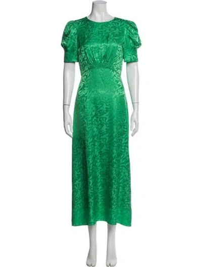 Pre-owned Saloni Silk Long Dress In Green