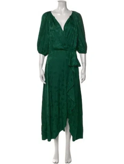 Pre-owned Saloni Silk Long Dress In Green