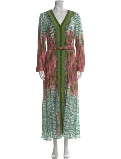 Pre-owned Saloni Silk Long Dress In Green