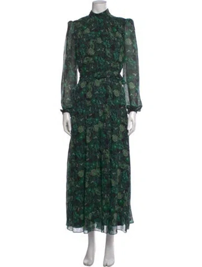 Pre-owned Saloni Silk Long Dress In Green