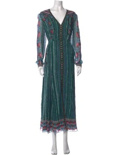 Pre-owned Saloni Silk Long Dress In Green