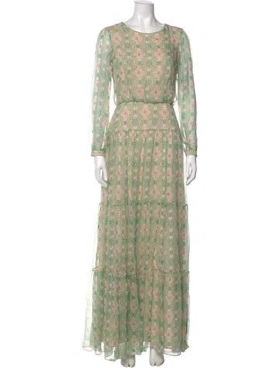 Pre-owned Saloni Silk Long Dress In Green