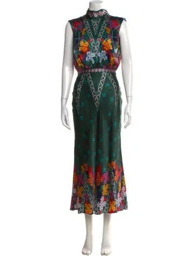 Pre-owned Saloni Silk Long Dress In Green