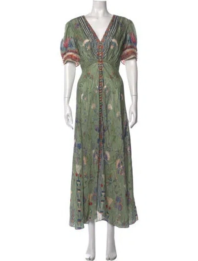Pre-owned Saloni Silk Long Dress In Green