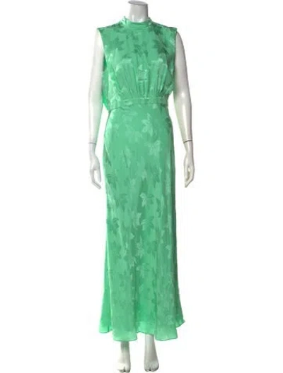 Pre-owned Saloni Silk Long Dress In Green