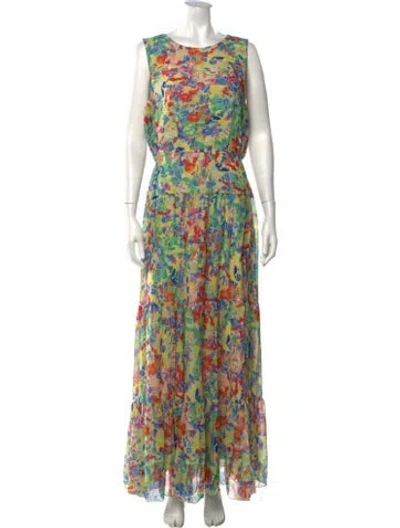 Pre-owned Saloni Silk Long Dress In Green