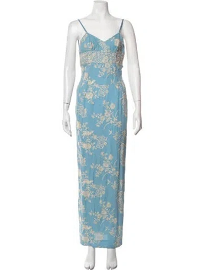Pre-owned Saloni Silk Long Dress In Green
