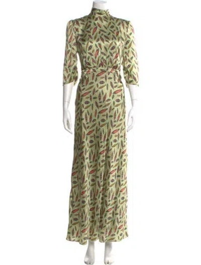 Pre-owned Saloni Silk Long Dress In Green