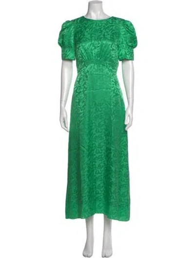 Pre-owned Saloni Silk Long Dress In Green