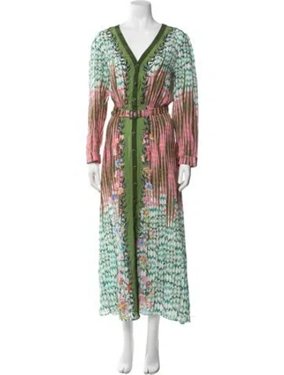 Pre-owned Saloni Silk Long Dress In Green