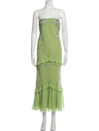 Pre-owned Saloni Silk Long Dress In Green