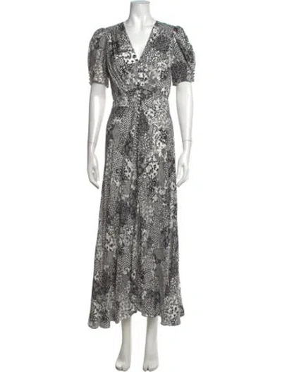 Pre-owned Saloni Silk Long Dress In Grey