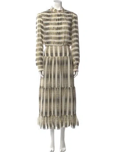 Pre-owned Saloni Silk Long Dress In Metallic/neutrals