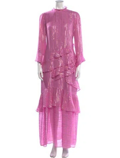 Pre-owned Saloni Silk Long Dress In Metallic/pink