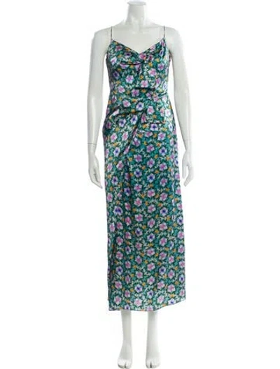 Pre-owned Saloni Silk Long Dress In Multi