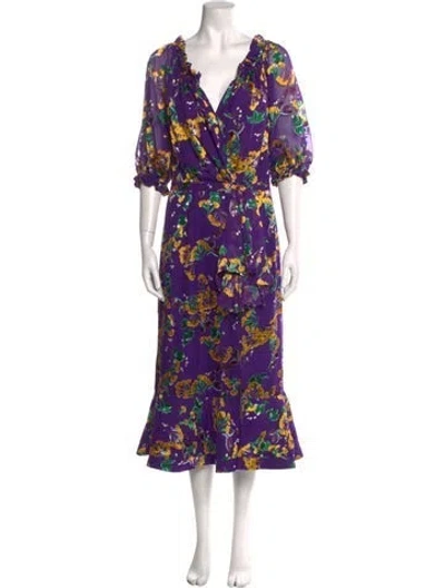 Pre-owned Saloni Silk Long Dress In Multi