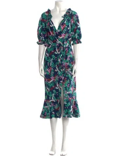 Pre-owned Saloni Silk Long Dress In Multi