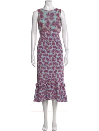 Pre-owned Saloni Silk Long Dress In Multi