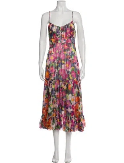 Pre-owned Saloni Silk Long Dress In Multi