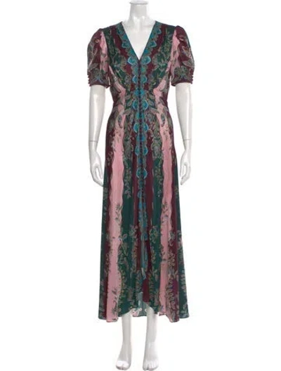 Pre-owned Saloni Silk Long Dress In Multi