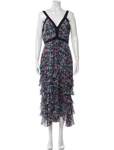 Pre-owned Saloni Silk Long Dress In Multi