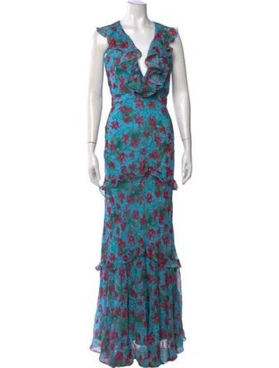 Pre-owned Saloni Silk Long Dress In Multi