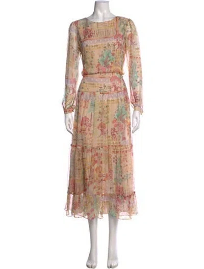 Pre-owned Saloni Silk Long Dress In Multicolor