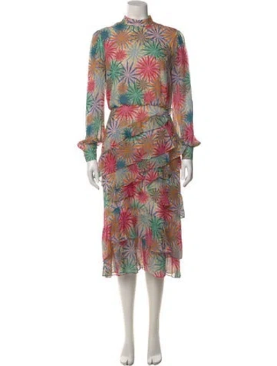 Pre-owned Saloni Silk Long Dress In Neutral