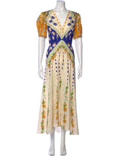 Pre-owned Saloni Silk Long Dress In Neutral