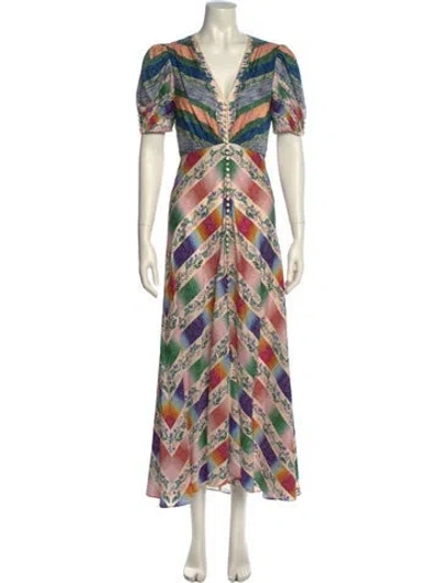 Pre-owned Saloni Silk Long Dress In Neutral