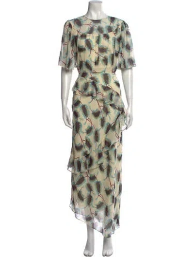 Pre-owned Saloni Silk Long Dress In Neutral