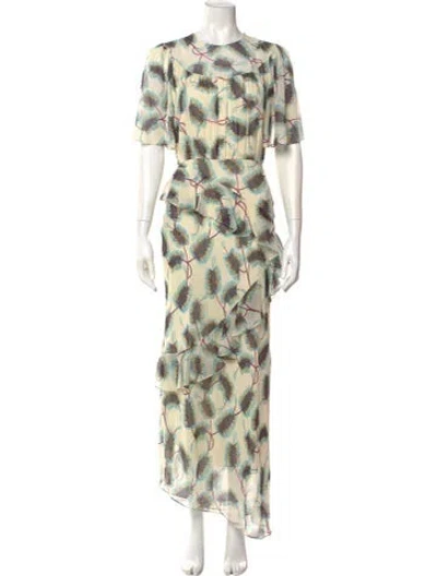 Pre-owned Saloni Silk Long Dress In Neutral