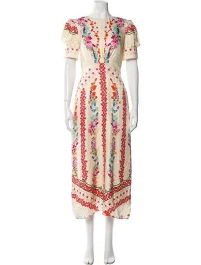 Pre-owned Saloni Silk Long Dress In Neutral