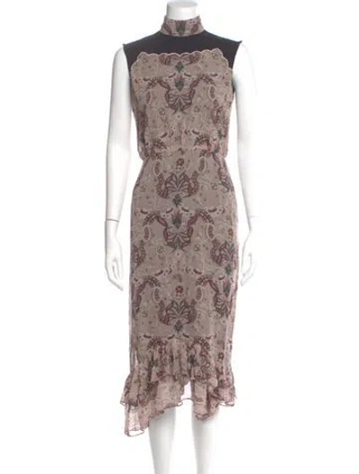 Pre-owned Saloni Silk Long Dress In Neutral