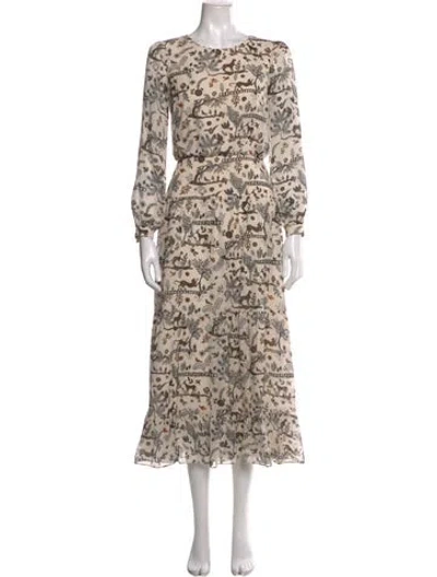 Pre-owned Saloni Silk Long Dress In Neutral