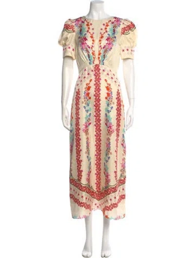 Pre-owned Saloni Silk Long Dress In Neutral