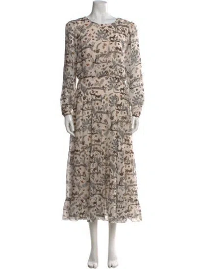 Pre-owned Saloni Silk Long Dress In Neutral