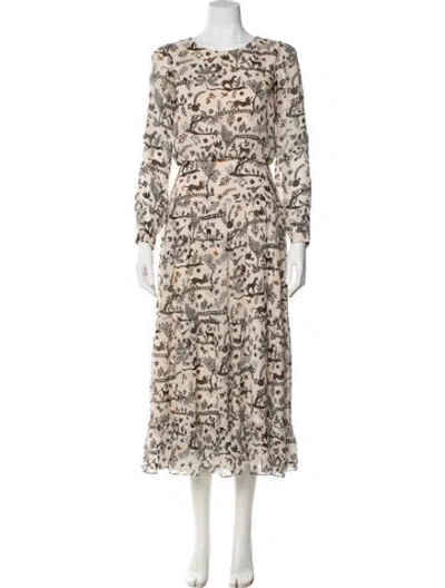 Pre-owned Saloni Silk Long Dress In Neutral
