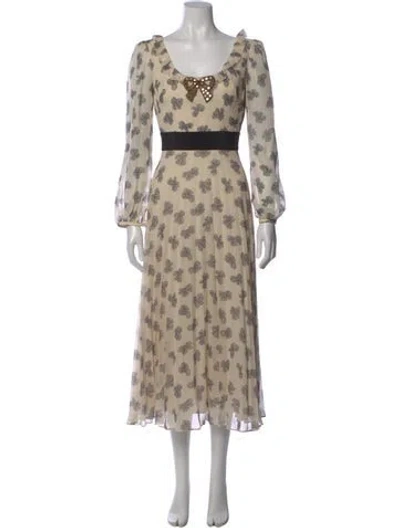 Pre-owned Saloni Silk Long Dress In Neutral