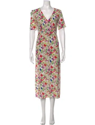 Pre-owned Saloni Silk Long Dress In Neutral