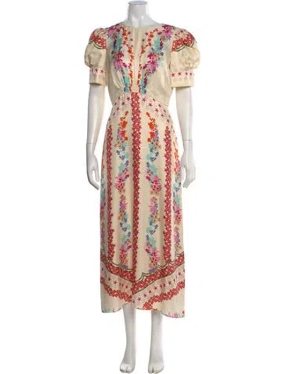 Pre-owned Saloni Silk Long Dress In Neutral