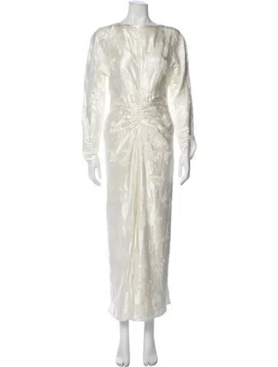 Pre-owned Saloni Silk Long Dress In Neutral