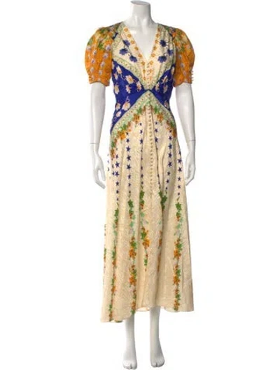 Pre-owned Saloni Silk Long Dress In Neutral