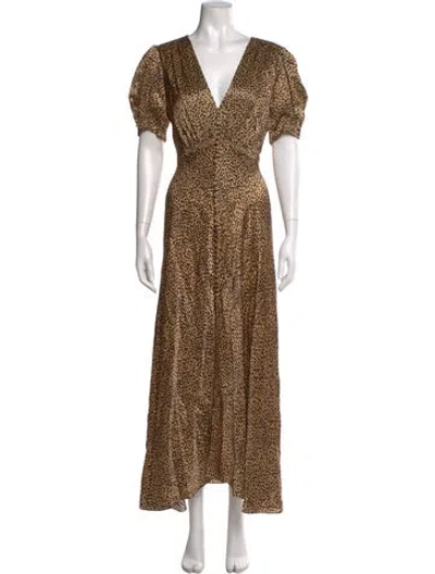 Pre-owned Saloni Silk Long Dress In Neutral