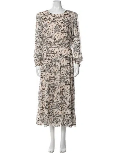 Pre-owned Saloni Silk Long Dress In Neutral