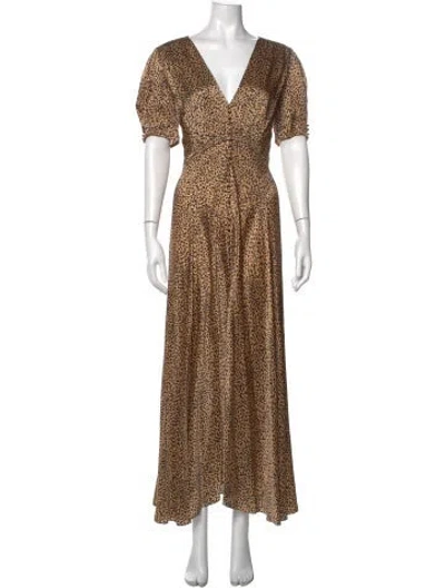 Pre-owned Saloni Silk Long Dress In Neutrals