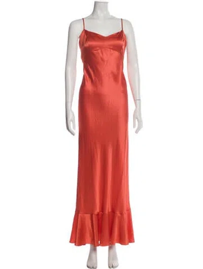 Pre-owned Saloni Silk Long Dress In Orange