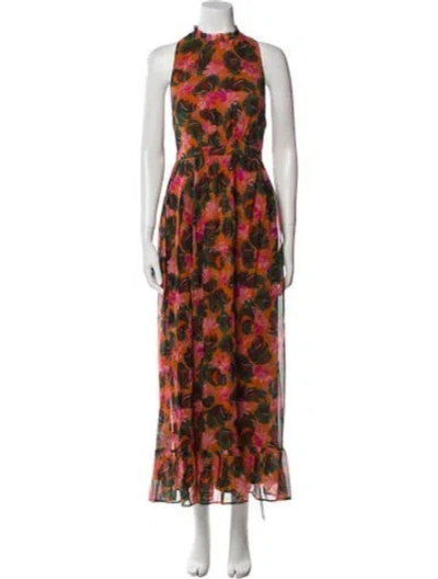 Pre-owned Saloni Silk Long Dress In Orange